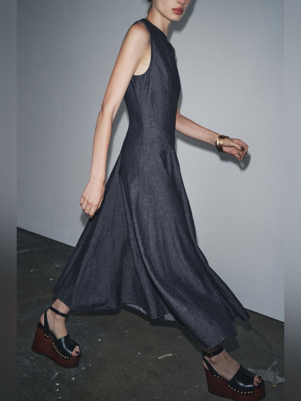 ZARA Cotton Linen Denim midi dress — ZW collection